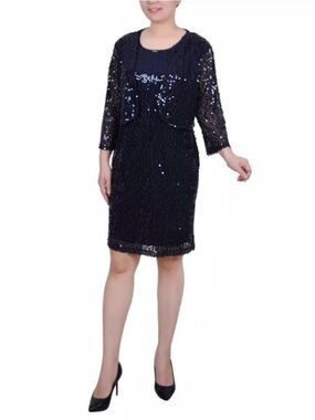 NY Collection Black Sequin Dress Set PXL NWT